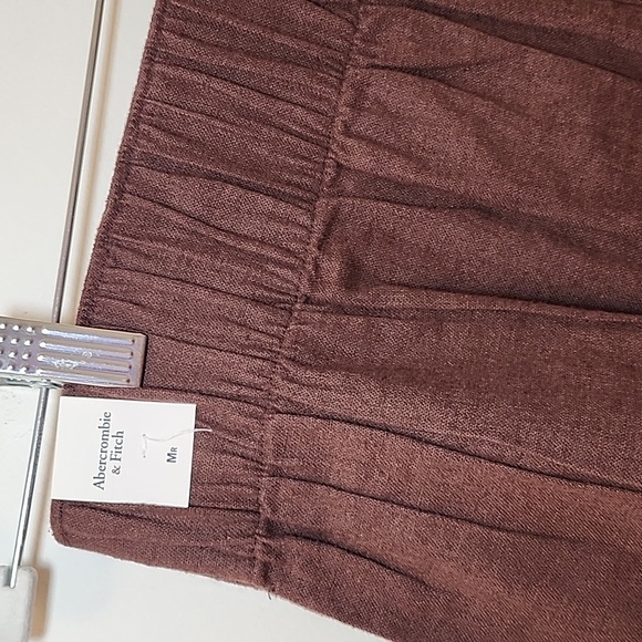 NWT Abercrombie&Fitch 53% Linen Pleated Wide Leg Pants Chocolote Brown Sz M - Picture 13 of 16